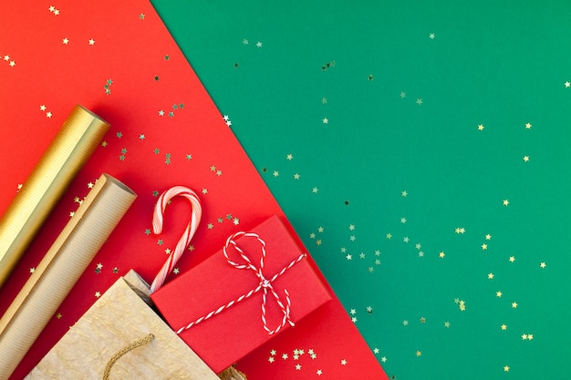 New Year or Christmas presents preparation background