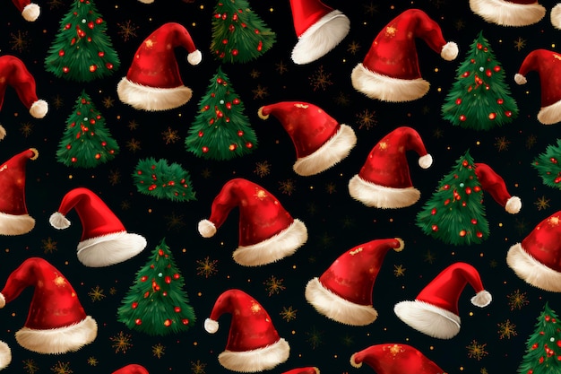 New Year Christmas Santa Claus hat pattern Background wallpaper AI generated