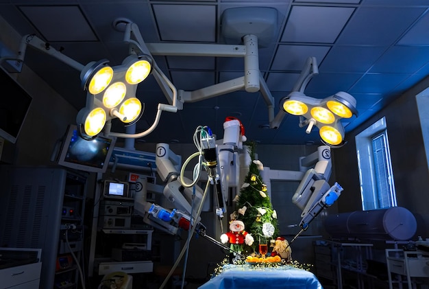 New year and christmas in surgery depatment or surgeon\
christmas decorations and balls under surgery lamps