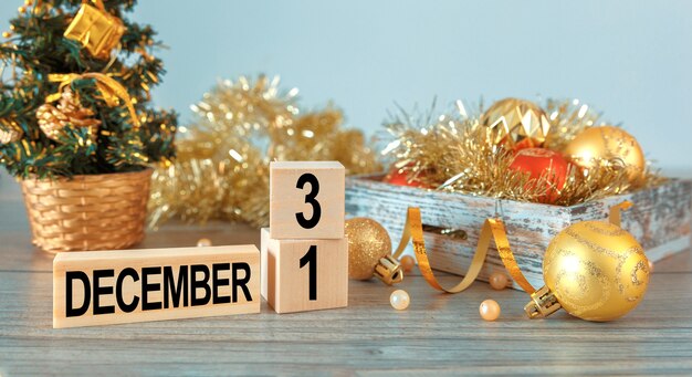 New year composition and Christmas decorations and gifts