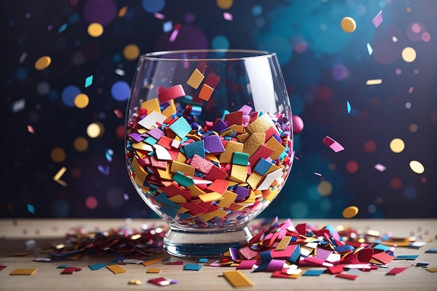 New year composition with colorful confetti in glass