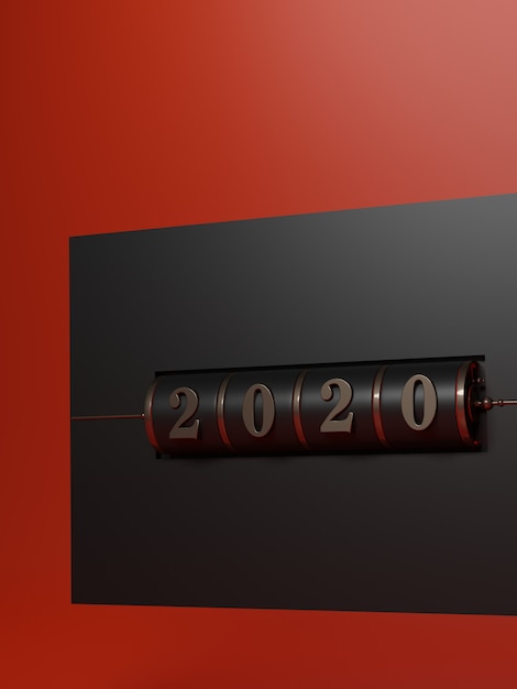 New year concept.black slot background of gold 2020 number for\
changing the year on black and lava red background.