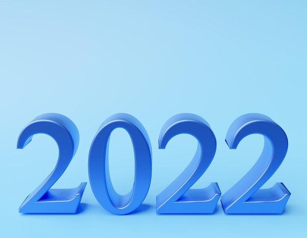 New year concept in blue colors. Number 2022. 3d rendering