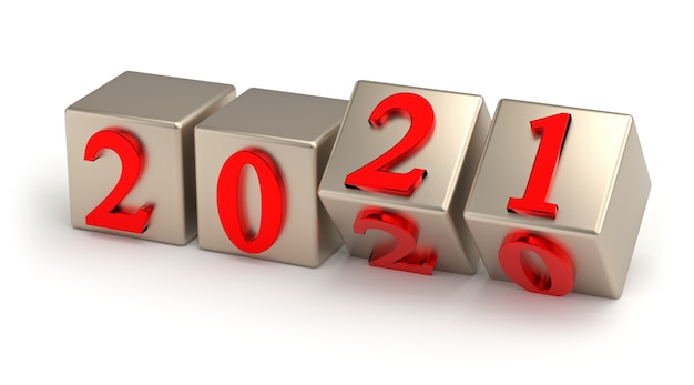 Foto concetto di nuovo anno i cubi con numero sostituiscono su sfondo rosso