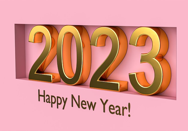 Foto concetto di nuovo anno numeri d'oro 2023 su sfondo rosa