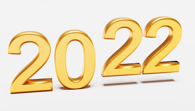 黄金色の新年のコンセプト。番号2022。3dレンダリング