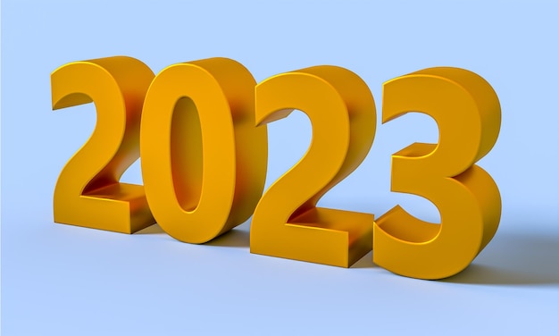 오렌지 색상의 새해 개념 번호 2023