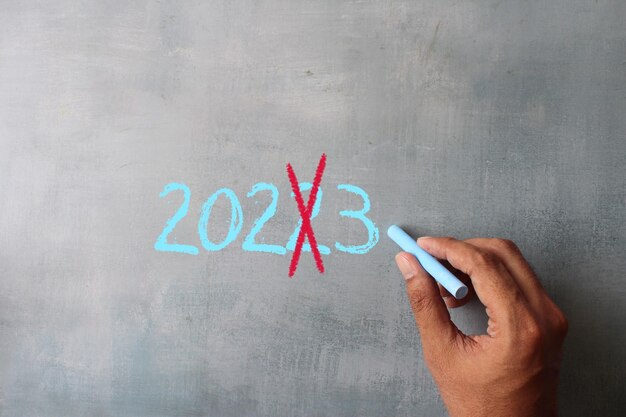 New year concept Top view image of hand write number 2023