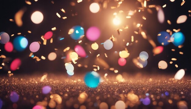 Foto nuovo anno confetti glitter serpentine e luci concetto di celebrazione notturna