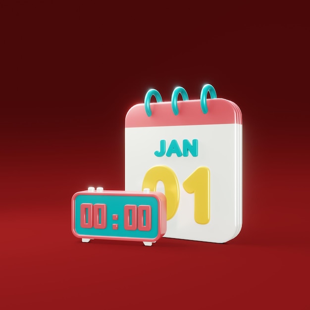 new year countdown and 1st january calendar 3d illustration