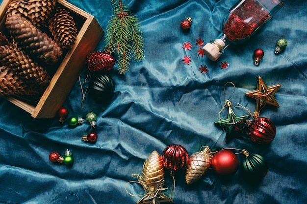 New Year decoration toys on  a light background. Preparation for  christmas holidays 