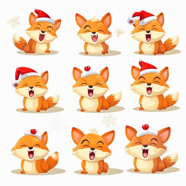 New Year emoticons funny foxes emoji Cartoon style New Year Christmas