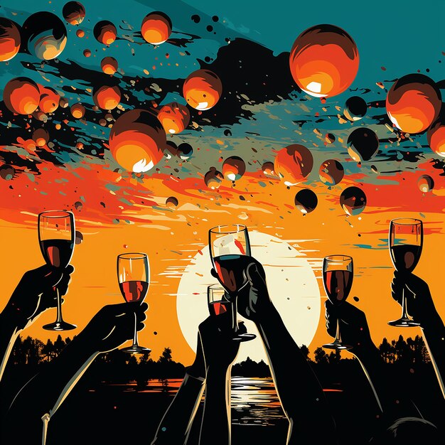 new year eve celebration champagne toast background illustration
