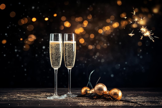 New year eve celebration champagne toast golden background