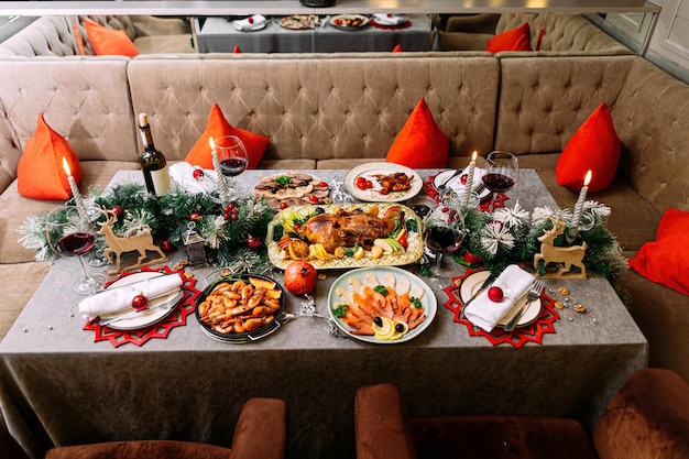 New year festive served table with decorations