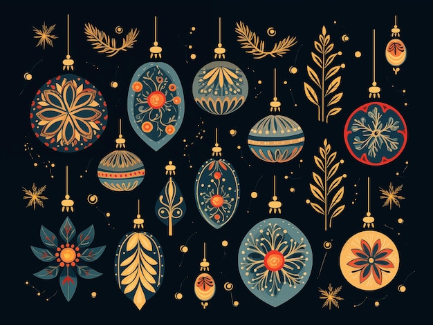 Photo new year folk decor illustration on dark