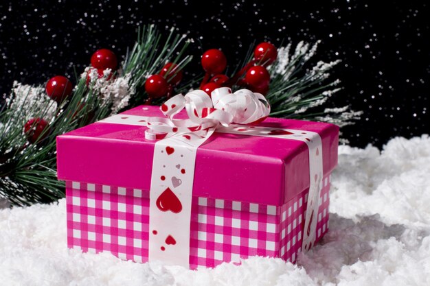 New Year gift box. Festive Christmas surprise