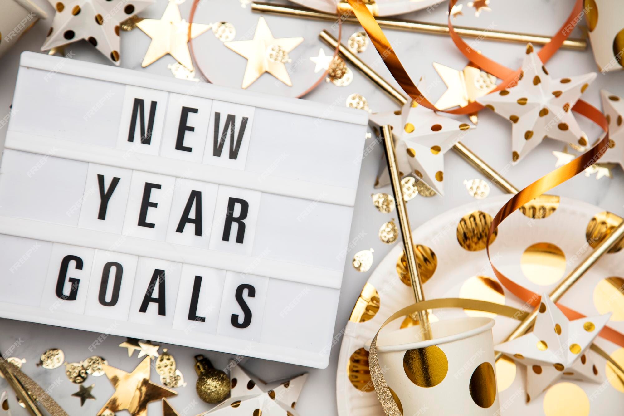 Premium Photo  New year goals lightbox celebration message with