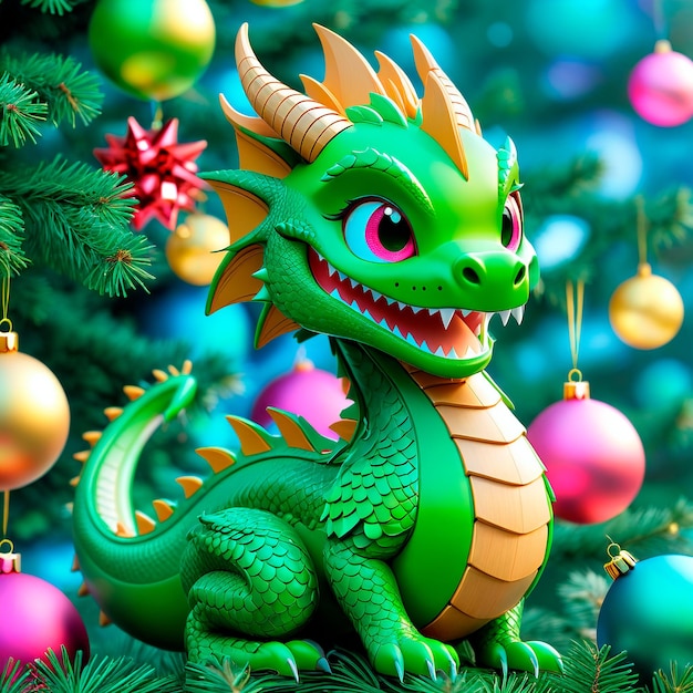 写真 新年の緑の木のドラゴン