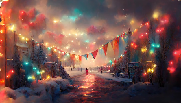 New Year holiday background Christmas decorations winter festive.  3d rendering. Raster illustration