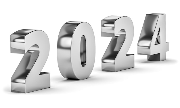 Photo new year holidey concept in grey colors number 2024 isolated on white 3d rendering