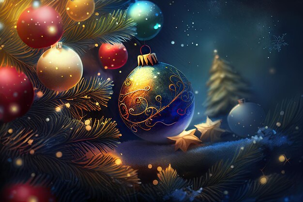 New Year and Merry Christmas Holiday Winter Background Christmas decorations backdrop generative ai