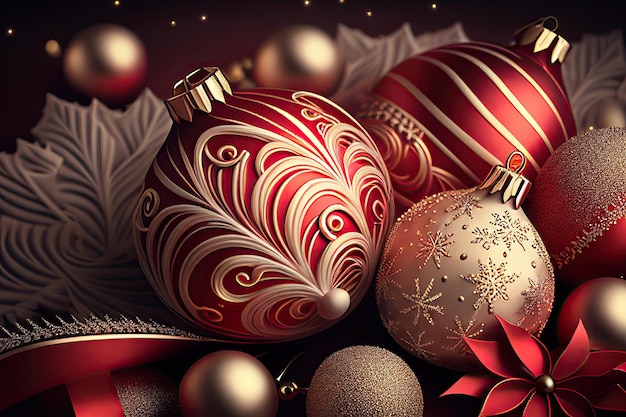 New Year and Merry Christmas Holiday Winter Background Christmas decorations backdrop generative ai