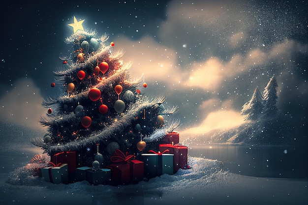 New Year and Merry Christmas Holiday Winter Background Christmas decorations backdrop generative ai