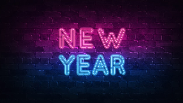 New Year neon sign. purple and blue glow.