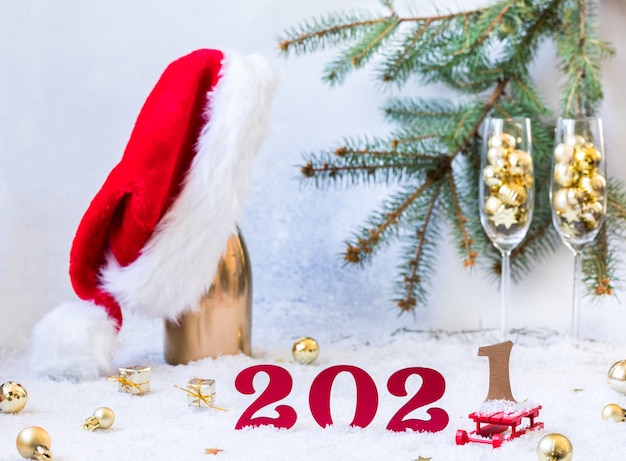 New Year number and Christmas decorations