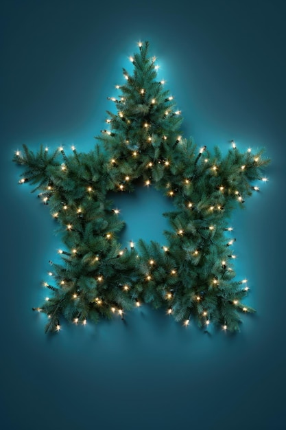 New Year original Christmas installation in the form of a star with illumination lights on azure