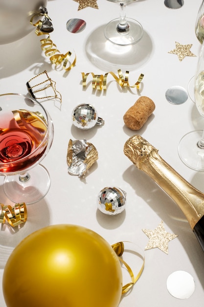 New year party arrangement with glasses and drinks