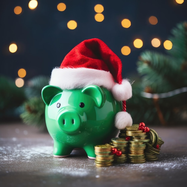 写真 新年の豚 貯金コンセプト 赤い背景の金 金