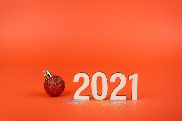 Photo new year's 2021 composition on a red