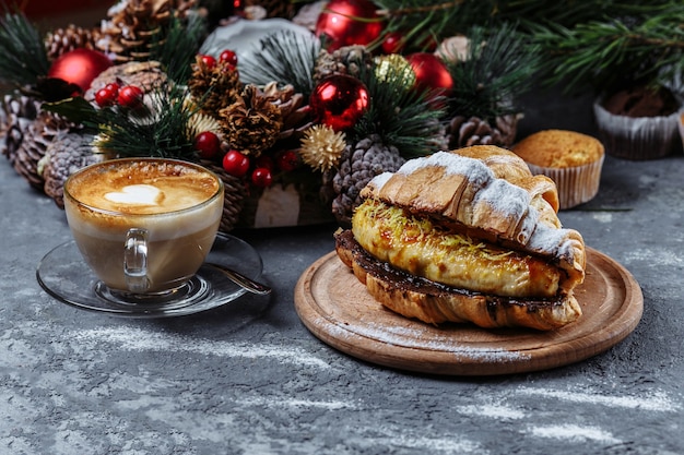 New Year's breakfast with croissants