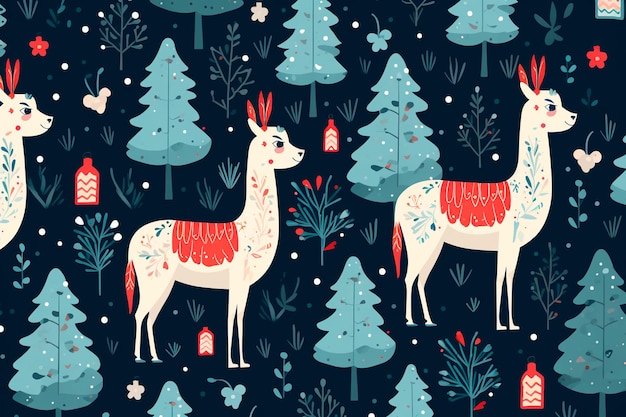 New Year's Christmas lama patroon Achtergrond wallpaper AI gegenereerd