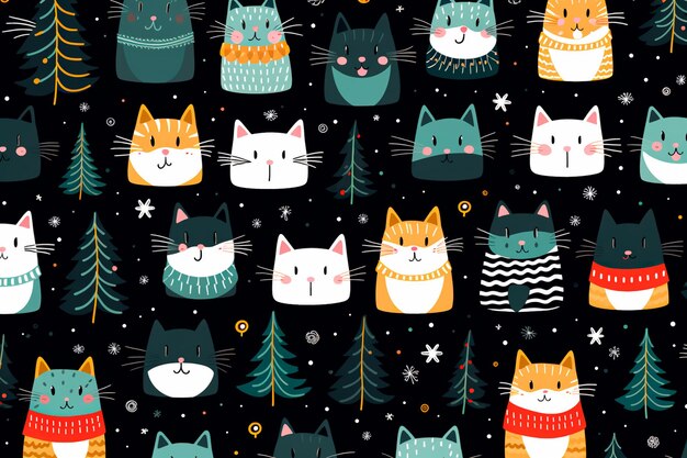 New Year's Christmas patroon kat Achtergrond wallpaper AI gegenereerd