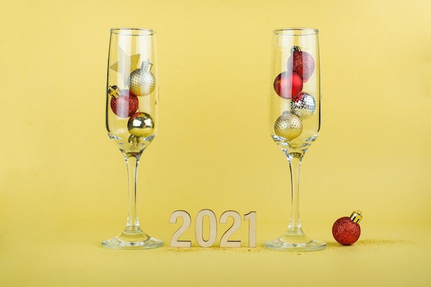 New year's composition 2021 on a yellow.