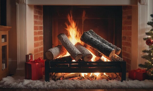 New Year's cozy evening by the burning fireplace High quality illustration