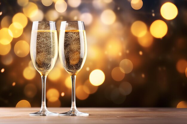 New Year's Eve celebration holiday greeting card background Sparkling wine or champagne glasses