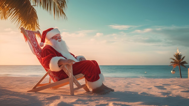 Foto la vigilia di capodanno nelle regioni tropicali babbo natale sulla spiaggia illustrazione di natale estivo