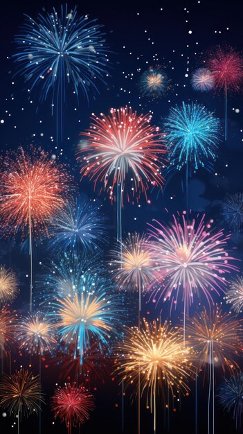 New Year's festive background of fireworks banner copy spase vertical illustration