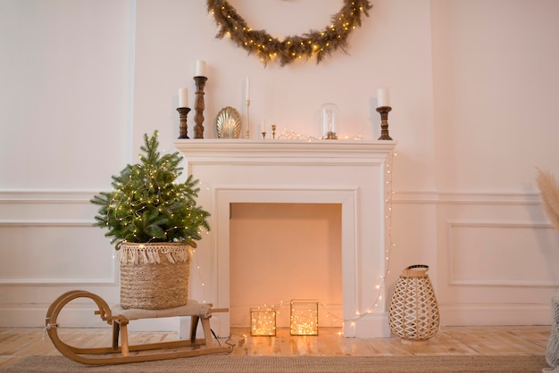 New Year's interior with a Christmas tree