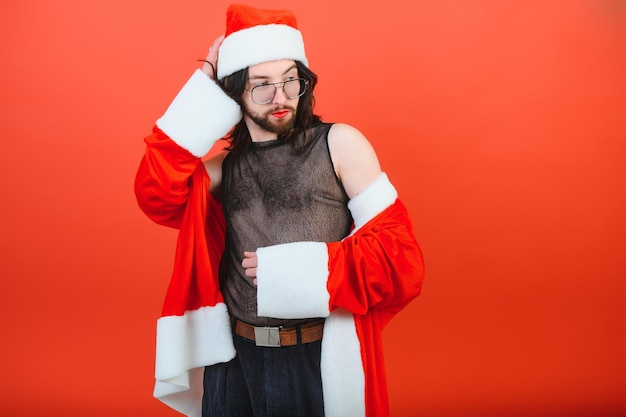 New year's lgbt party a gay man in a santa suit concept of equality