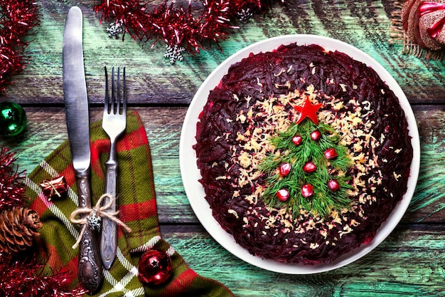 New Year salad with Christmas tree