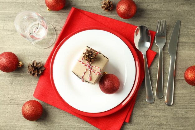 New Year table setting on gray textured ÃÂ¢ÃÂÃÂbackground.