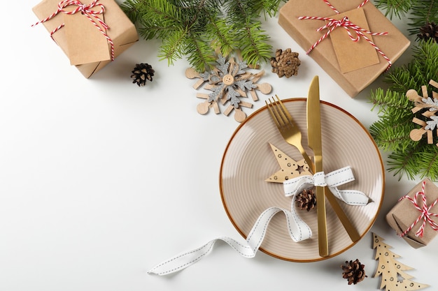 New Year table setting on white Ã¢ÂÂbackground.