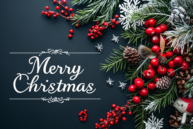 New Year themed banner with the words Merry Christmas Greeting Card