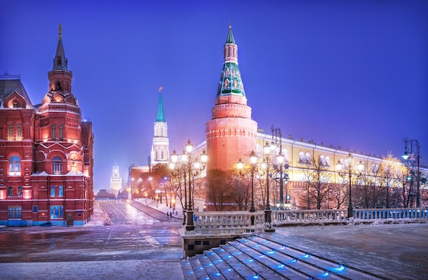 New Year and the towers of the Moscow Kremlin on a winter night Moscow