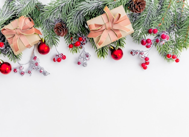 New year white background with gifts and Christmas elements